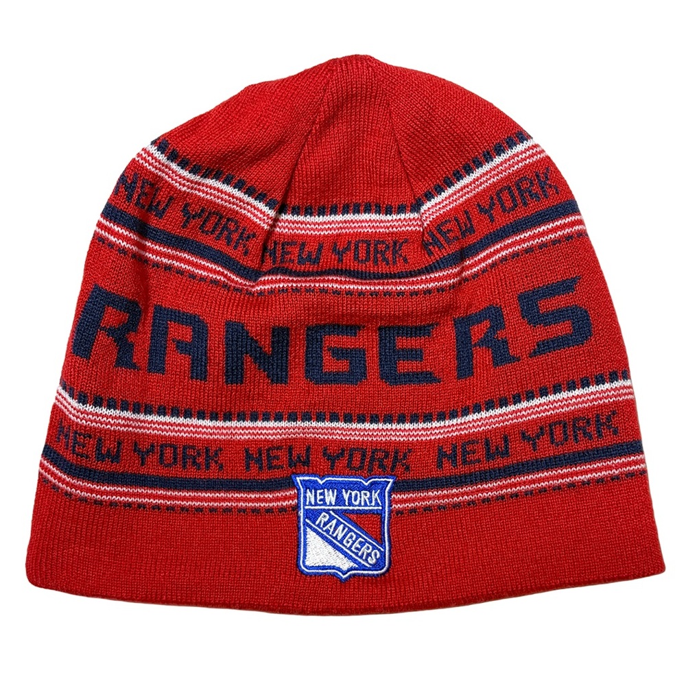 New York Rangers Reebok Knit Beanie Hat Navy Red NHL